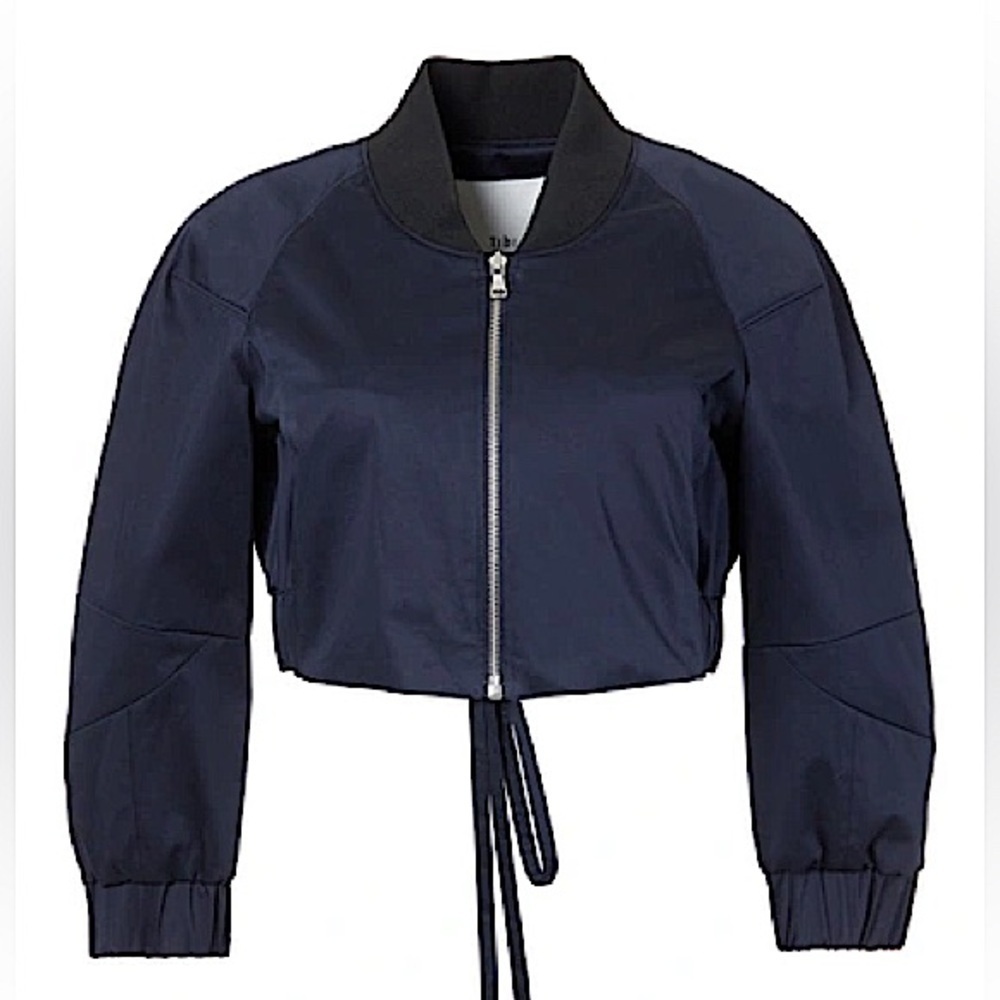 TIBI Mila Satin Bomber Jacket in Dark Navy